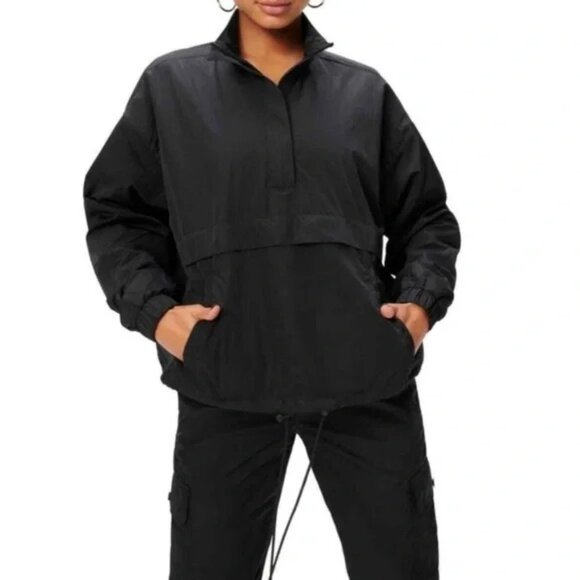Good American Black Essential Oversized Anorak Jacket Size 1/2 S/M - Picture 2 of 10